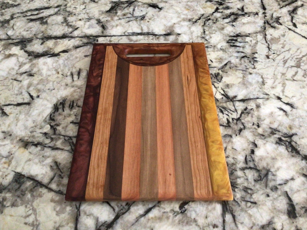 Chop Block Charcuterie/Serving/Cutting Board with Maroon and Gold Epoxy - 13" x 9"