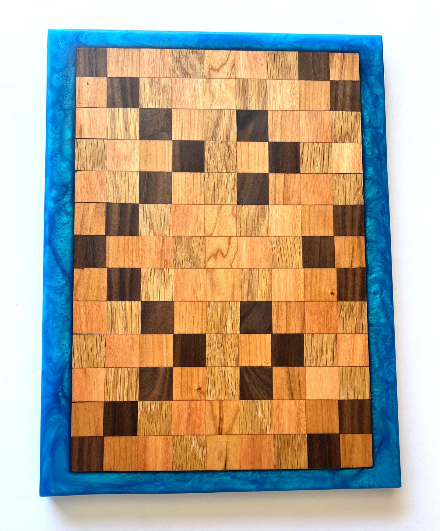 Chop Block Charcuterie/Serving/Cutting Board with Sapphire Treasure Epoxy - 16" x 12"