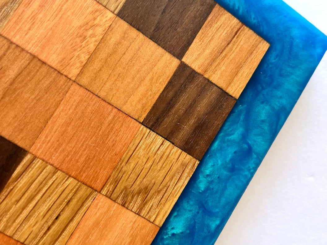 Chop Block Charcuterie/Serving/Cutting Board with Sapphire Treasure Epoxy - 16" x 12"