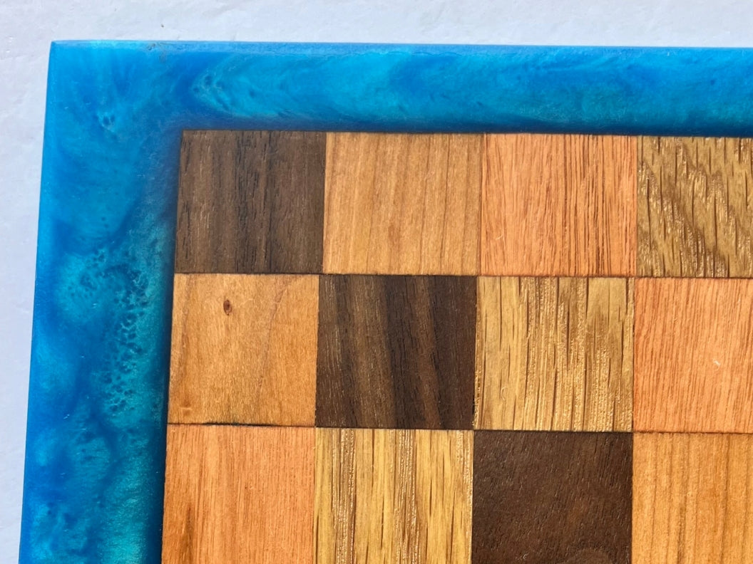 Chop Block Charcuterie/Serving/Cutting Board with Sapphire Treasure Epoxy - 16" x 12"