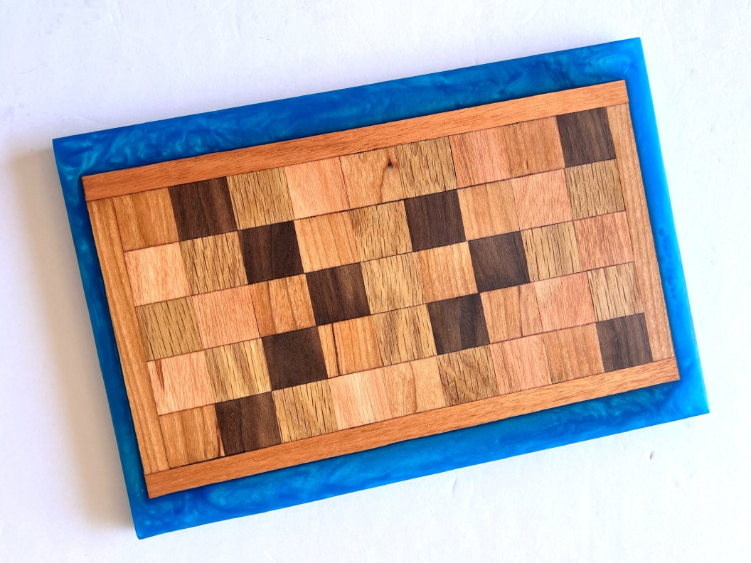 Chop Block Charcuterie/Serving/Cutting Board with Sapphire Treasure Epoxy - 12" x 8"