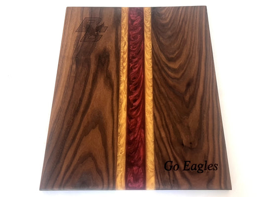 Walnut Charcuterie Board with Maroon & Gold Epoxy – Boston College Engraving - 17" x 14"