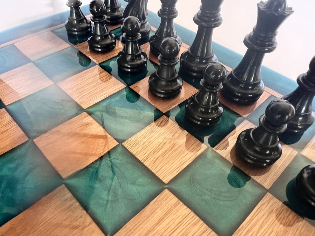 Red Grandis Wood with Sapphire Treasure Chess Board - 13" x 13"