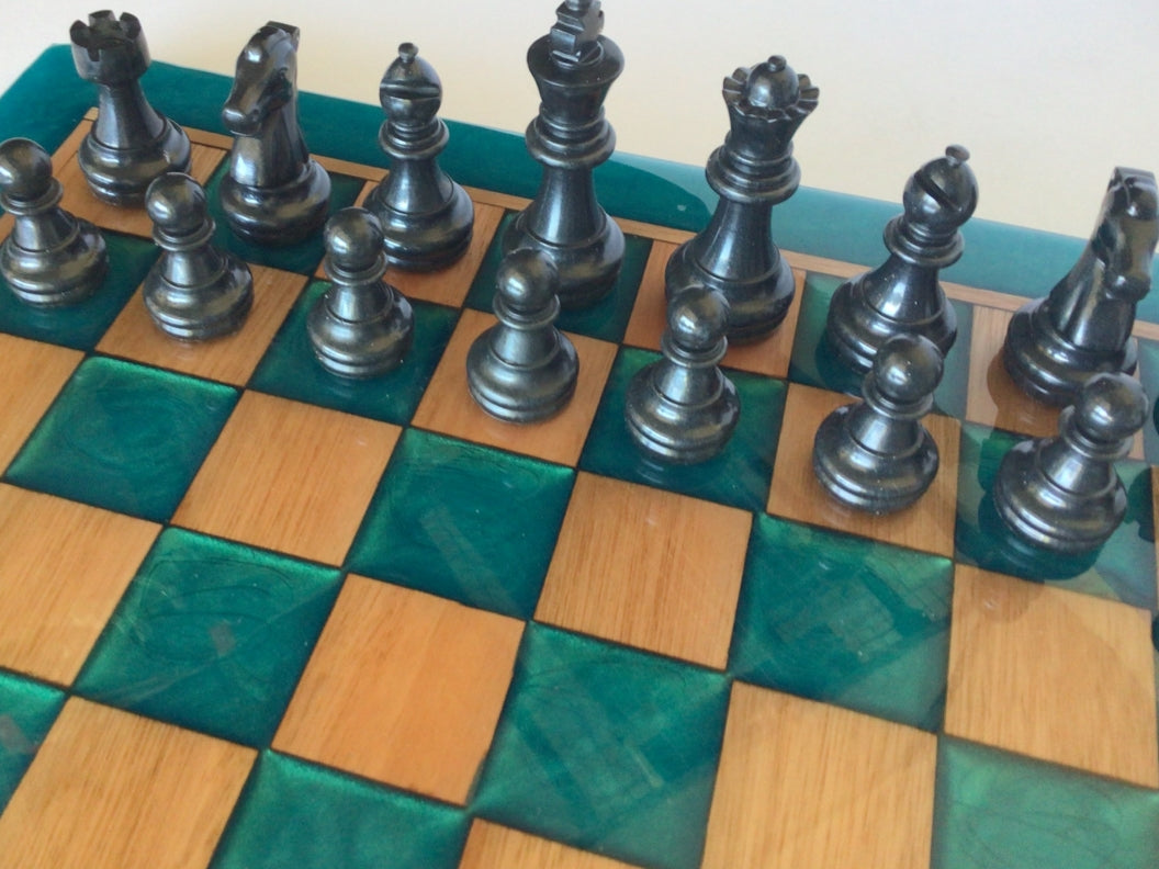 Red Grandis Wood with Sapphire Treasure Chess Board - 13" x 13"