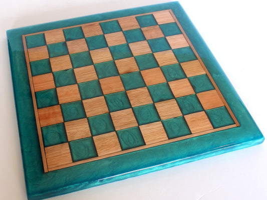 Red Grandis Wood with Sapphire Treasure Chess Board - 13" x 13"