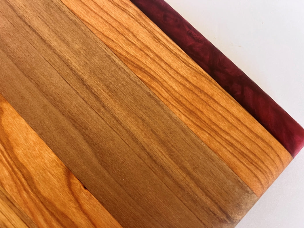 Chop Block Charcuterie/Cutting/Serving Board with Burgundy Epoxy - 13" x 8"