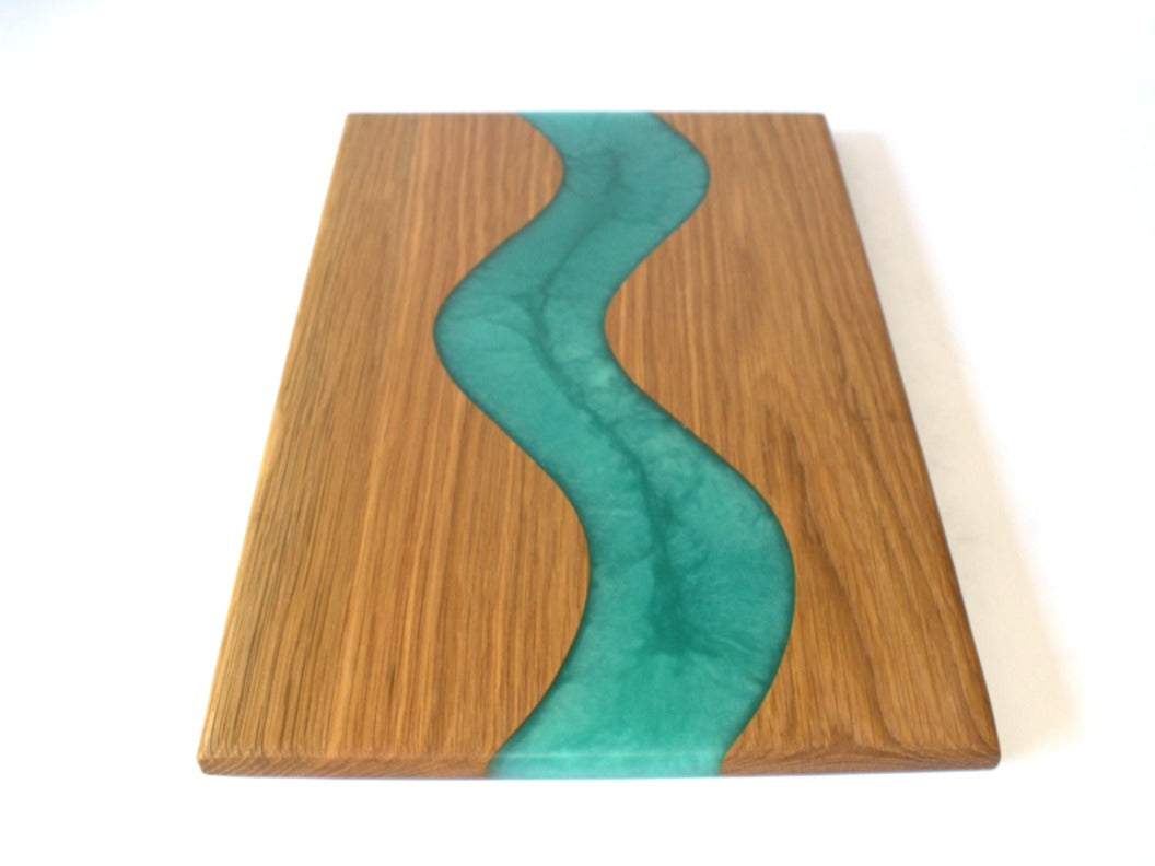 Red Oak Wood Charcuterie/Serving/Cutting Board with Turquoise Stone Epoxy - 15" x 10"