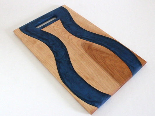 Hard Maple Wood Charcuterie/Serving/Cutting Board w/ Blue Universe Epoxy - 15" x 9"