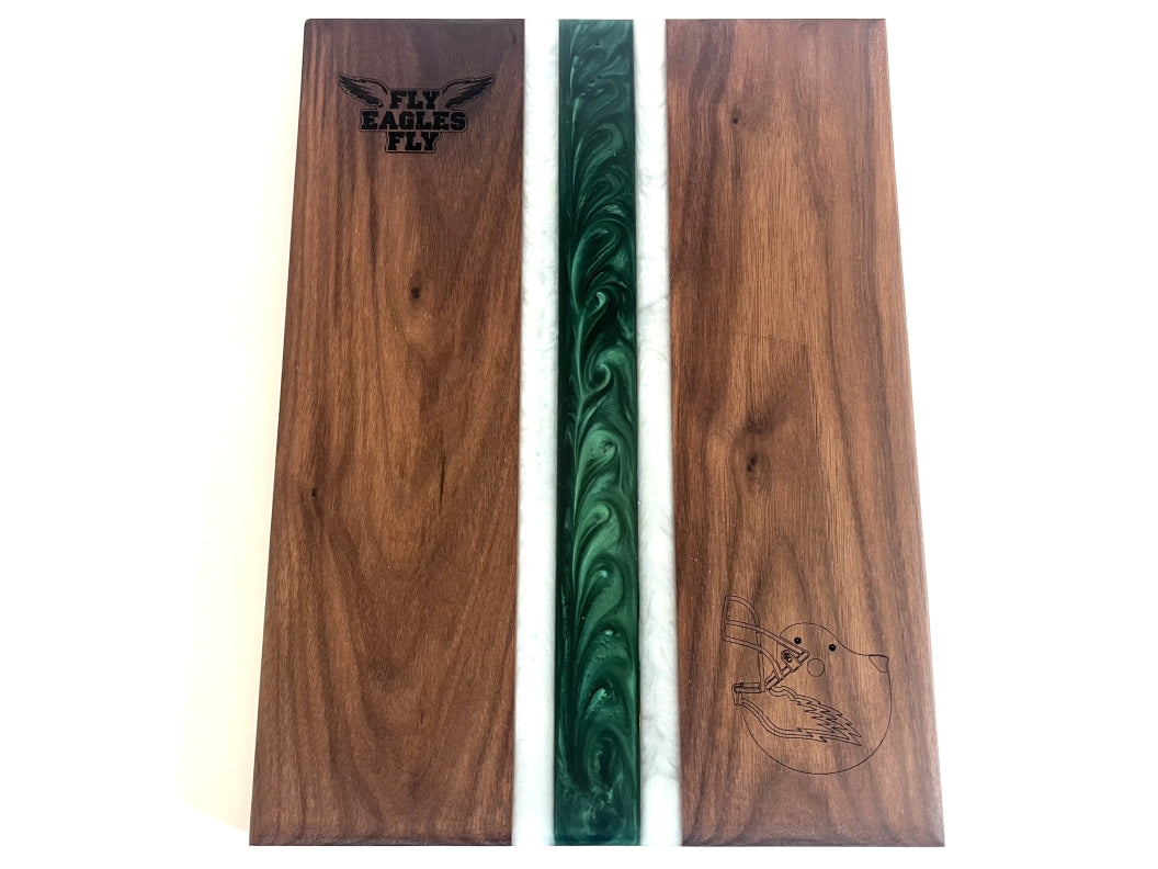 Walnut Wood -Philadelphia Eagles Tailgate Board - Dark Green Epoxy - 16" x 12"