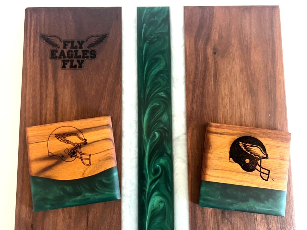 Walnut Wood -Philadelphia Eagles Tailgate Board - Dark Green Epoxy - 16" x 12"