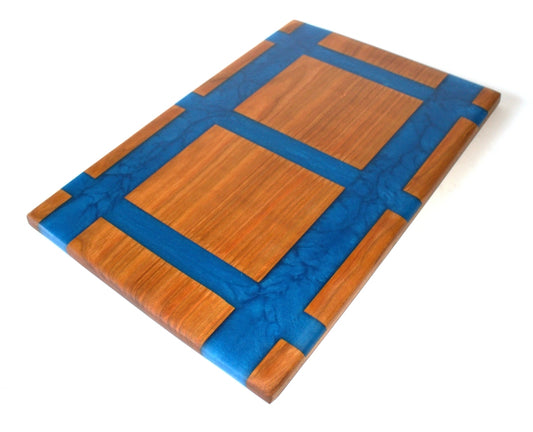 Cherry Wood Charcuterie/Serving/Cutting Board with Olympic Blue Epoxy - 15" x 10"