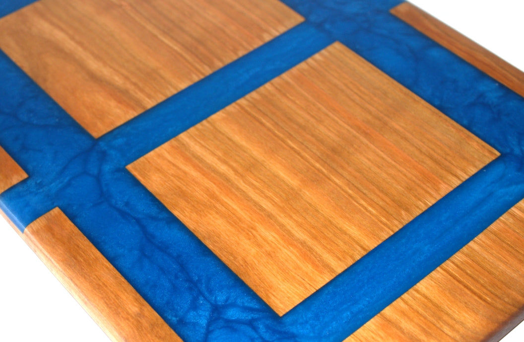 Cherry Wood Charcuterie/Serving/Cutting Board with Olympic Blue Epoxy - 15" x 10"