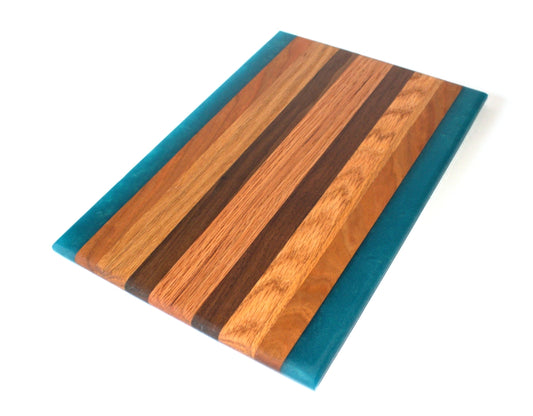 Chop Block Charcuterie/Serving/Cutting Board with Pacific Turquoise Epoxy - 12" x 8"