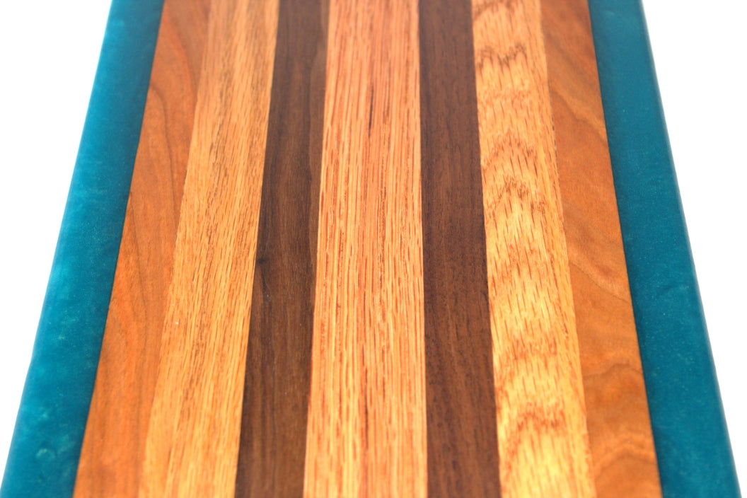 Chop Block Charcuterie/Serving/Cutting Board with Pacific Turquoise Epoxy - 12" x 8"