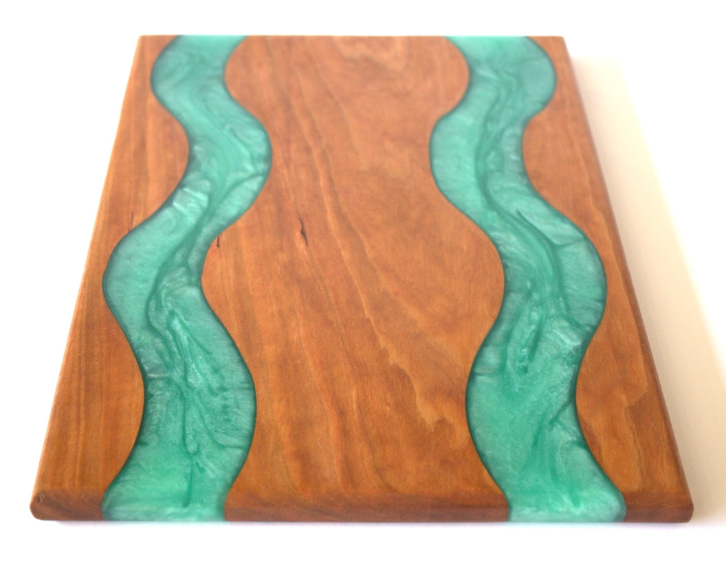 Cherry Wood Charcuterie/Serving Board with Blue Umbrella Epoxy - 13" x 9"