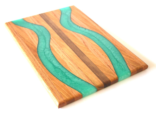 Chop Block Charcuterie/Serving Board with Turquoise Stone Epoxy - 13 x 9"