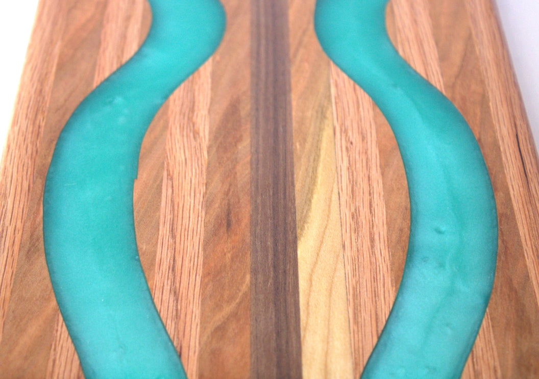 Chop Block Charcuterie/Serving Board with Turquoise Stone Epoxy - 13 x 9"
