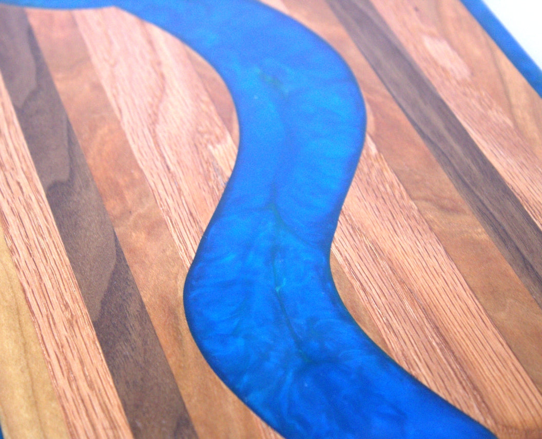 Chop Block Charcuterie/Serving Board with Blue and Green Epoxy - 14"x x10" w/ handle