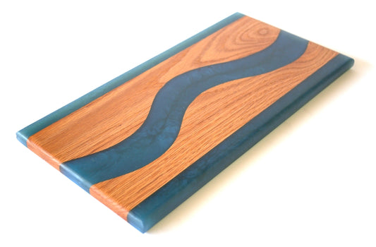 Red Oak Wood Charcuterie/Serving Board with Deep Ocean Epoxy - 14" x 7"