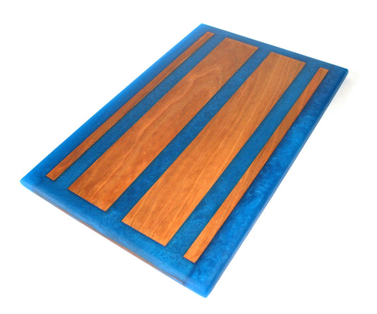 Cherry Wood Charcuterie/Serving/Cutting Board With Olympic Blue Epoxy - 14" x 9"