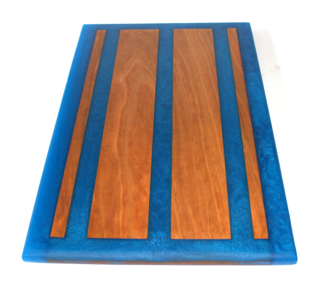 Cherry Wood Charcuterie/Serving/Cutting Board With Olympic Blue Epoxy - 14" x 9"