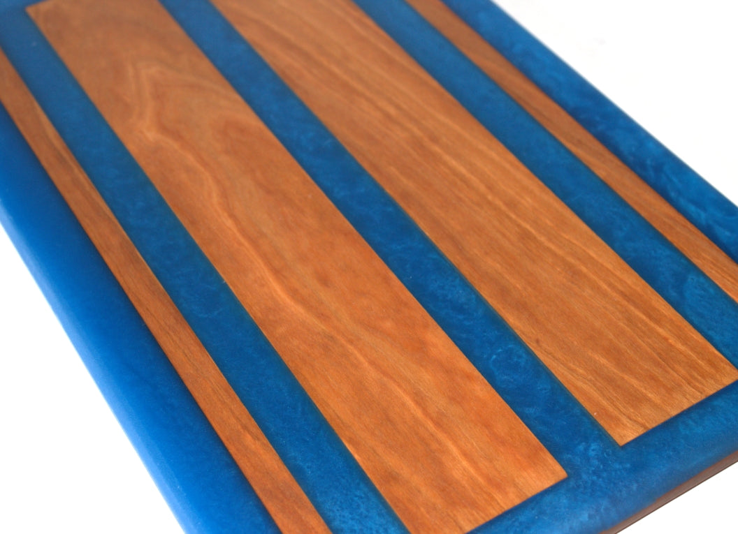 Cherry Wood Charcuterie/Serving/Cutting Board With Olympic Blue Epoxy - 14" x 9"
