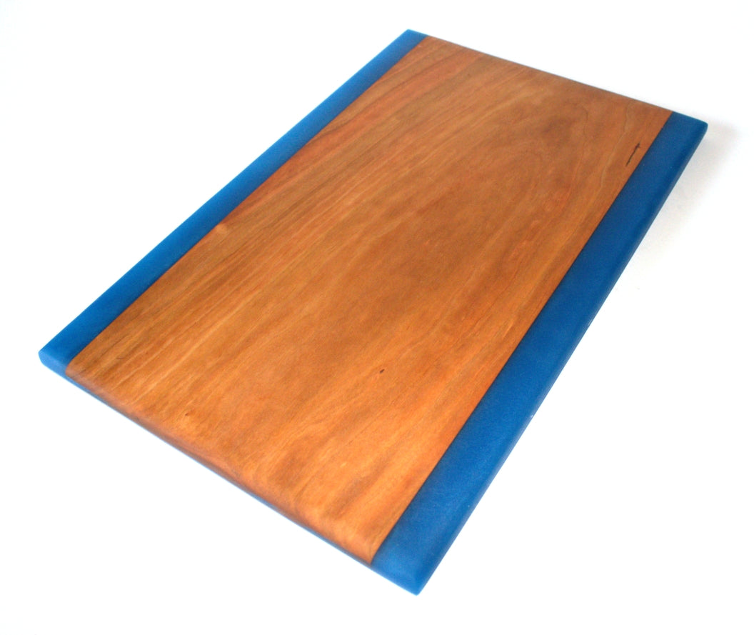 Cherry Wood Charcuterie/Serving/Cutting Board With Olympic Blue Epoxy - 14" x 9"