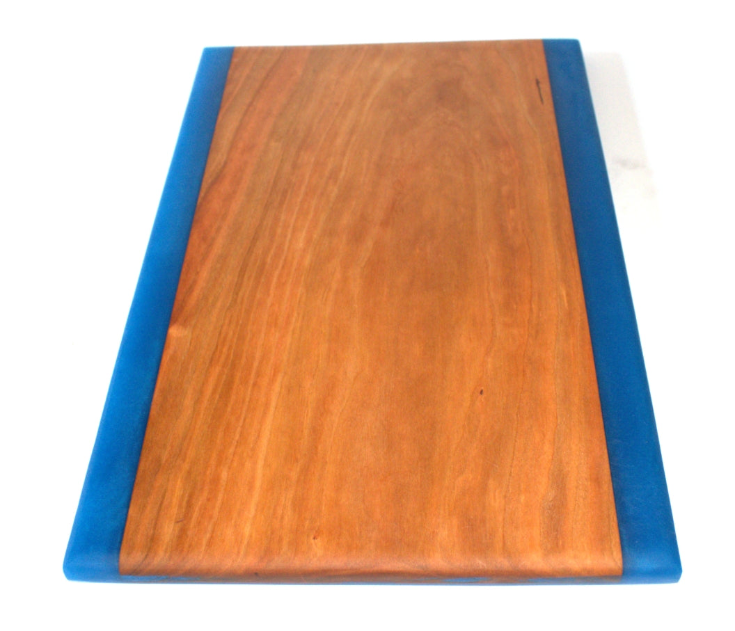 Cherry Wood Charcuterie/Serving/Cutting Board With Olympic Blue Epoxy - 14" x 9"
