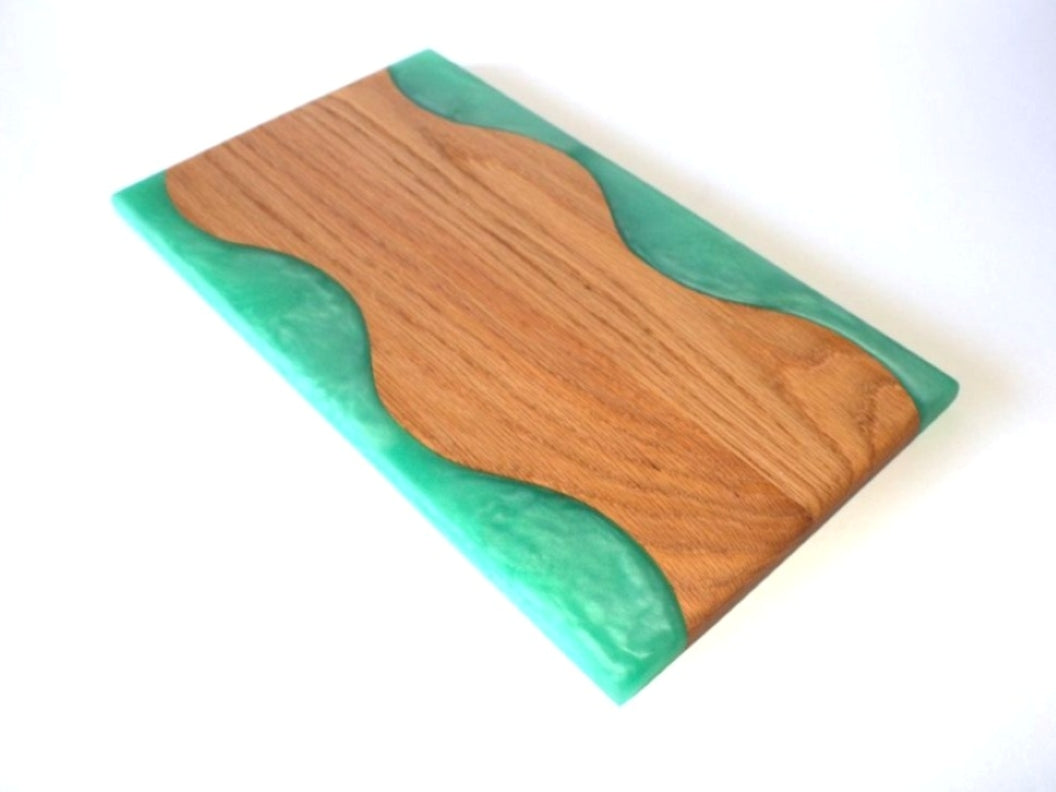 Red Oak Wood Charcuterie/Serving/Cutting Board with Blue Umbrella Epoxy - 14" x 8"