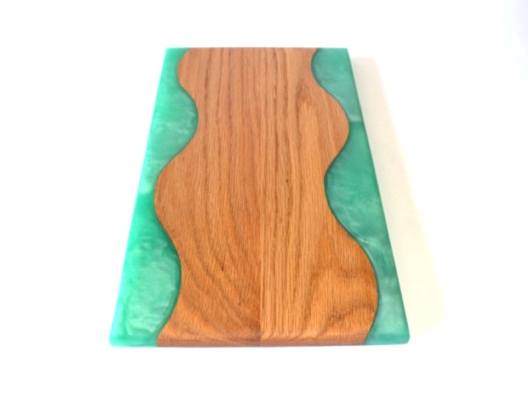 Red Oak Wood Charcuterie/Serving/Cutting Board with Blue Umbrella Epoxy - 14" x 8"