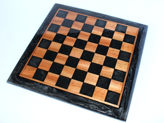 Dual Tone Chess Board - Red Grandis Wood with Black and Dark Green Epoxy - 13" x 13"