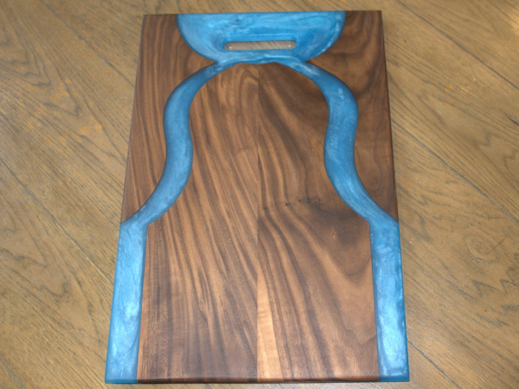 Walnut Wood Charcuterie/Serving/Cutting Board with Pacific Blue Epoxy - 18" x 12"