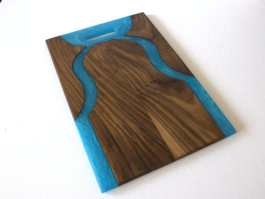 Walnut Wood Charcuterie/Serving/Cutting Board with Pacific Blue Epoxy - 18" x 12"