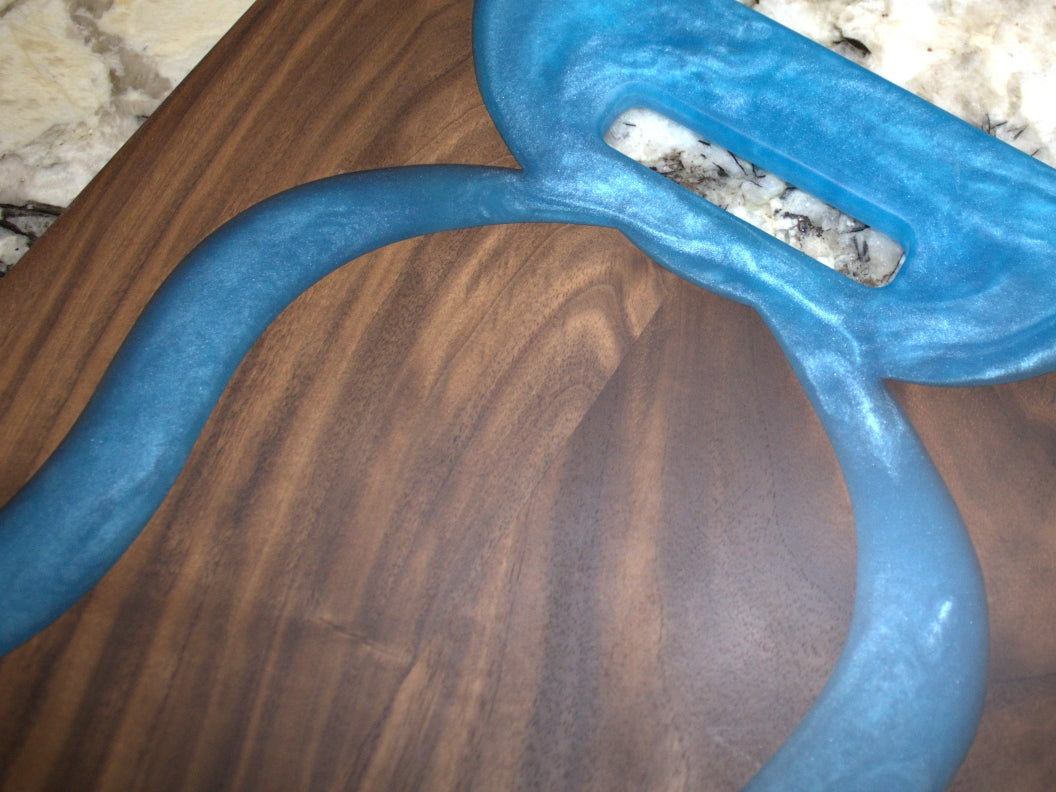 Walnut Wood Charcuterie/Serving/Cutting Board with Pacific Blue Epoxy - 18" x 12"