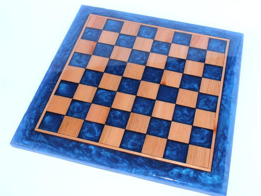 Red Grandis Wood with Blue Universe Epoxy Chess Board - 13"x 13"