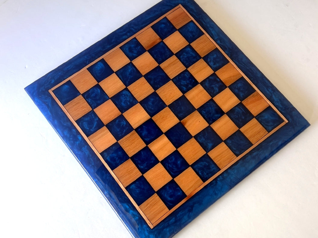 Red Grandis Wood with Blue Universe Epoxy Chess Board - 13"x 13"