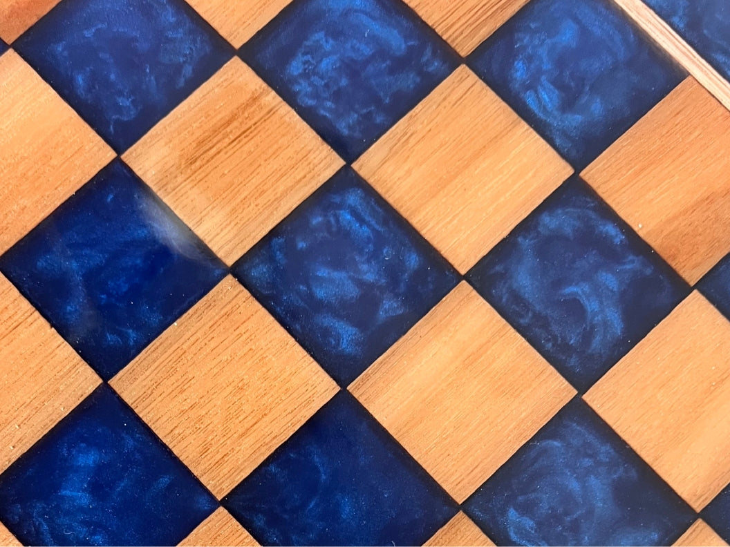 Red Grandis Wood with Blue Universe Epoxy Chess Board - 13"x 13"