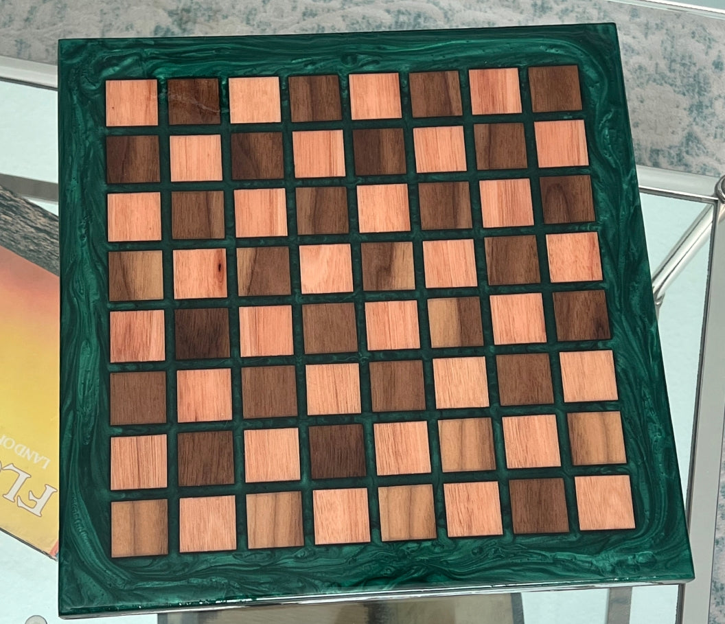 Walnut and Red Grandis Wood Chess Board - 16.5"x16.5"x1"