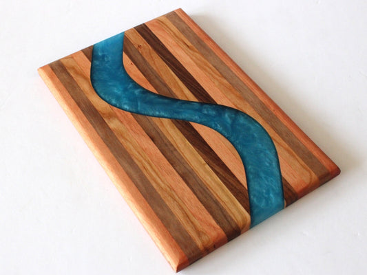 Chop Block Charcuterie/Serving/Cutting Board with Pacific Blue Epoxy - 12" x 8"