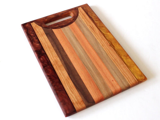 Chop Block Charcuterie/Serving/Cutting Board with Maroon and Gold Epoxy - 13" x 9"