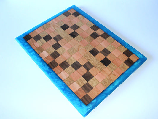 Chop Block Charcuterie/Serving/Cutting Board with Sapphire Treasure Epoxy - 16" x 12"