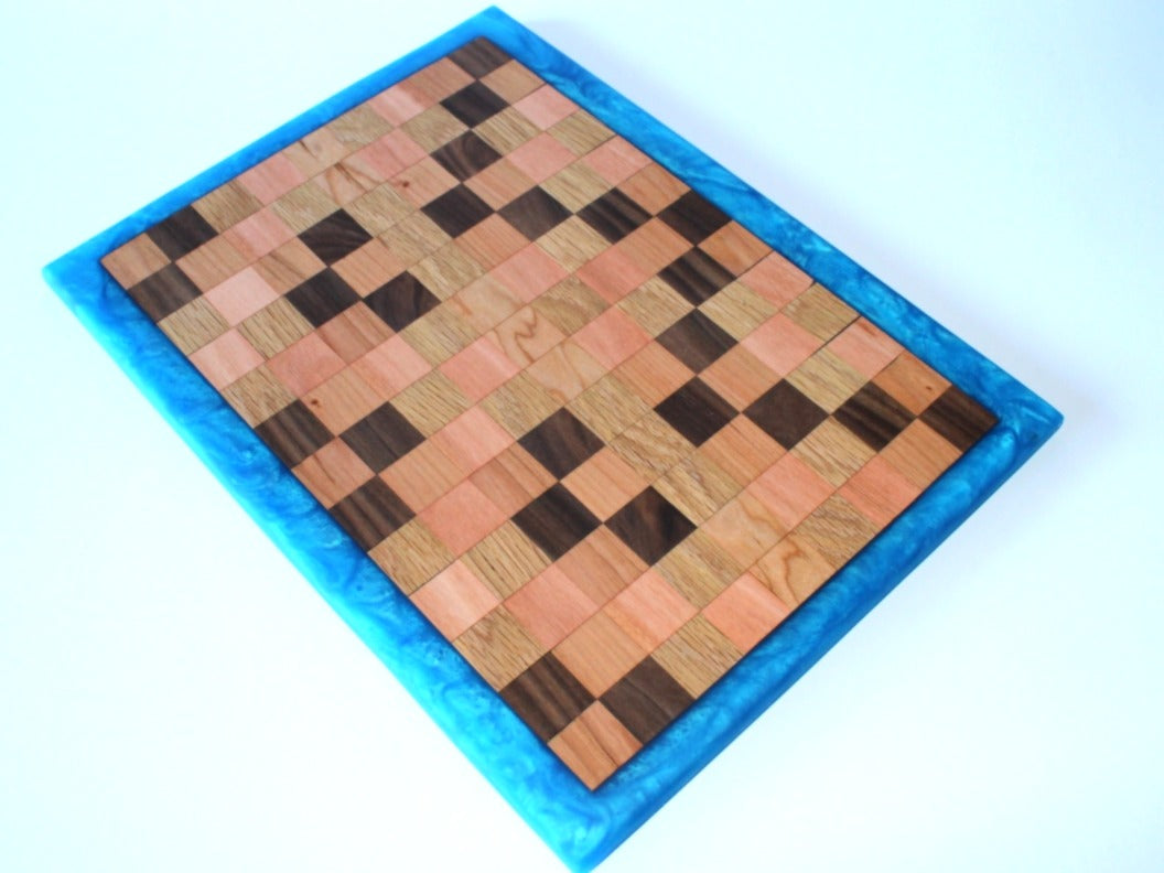 Chop Block Charcuterie/Serving/Cutting Board with Sapphire Treasure Epoxy - 16" x 12"