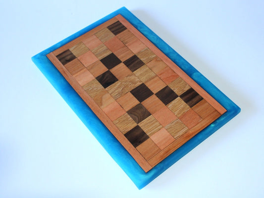 Chop Block Charcuterie/Serving/Cutting Board with Sapphire Treasure Epoxy - 12" x 8"