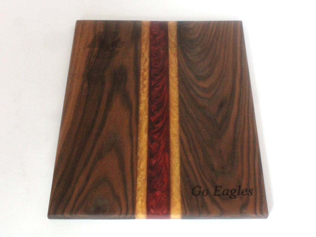 Walnut Charcuterie Board with Maroon & Gold Epoxy – Boston College Engraving - 17" x 14"