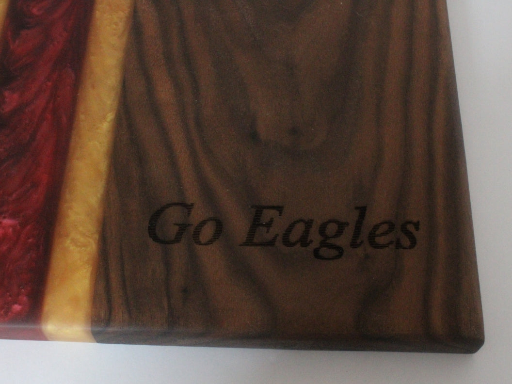 Walnut Charcuterie Board with Maroon & Gold Epoxy – Boston College Engraving - 17" x 14"