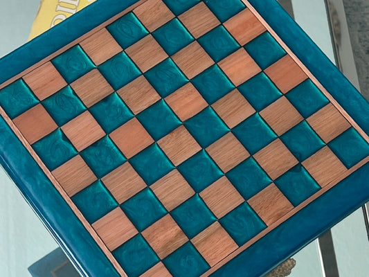 Red Grandis Wood with Sapphire Treasure Chess Board - 13" x 13"