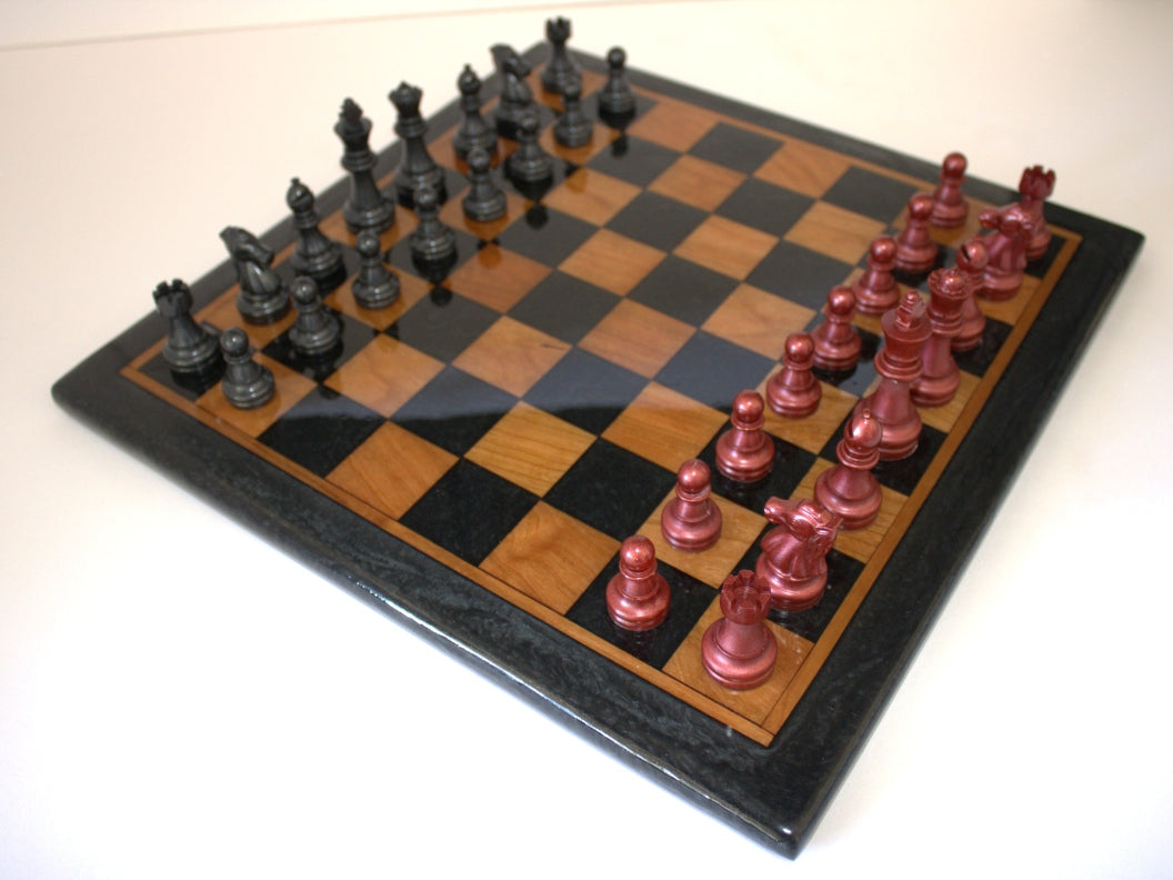 Dual Tone Chess Board - Red Oak Wood with Dead Red and Black Epoxy - 14" x 14"