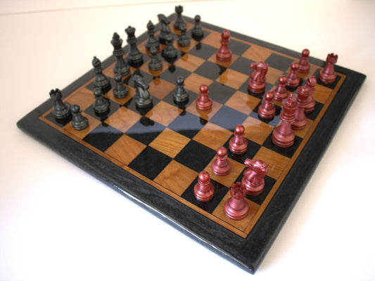 Dual Tone Chess Board - Red Oak Wood with Dead Red and Black Epoxy - 14" x 14"