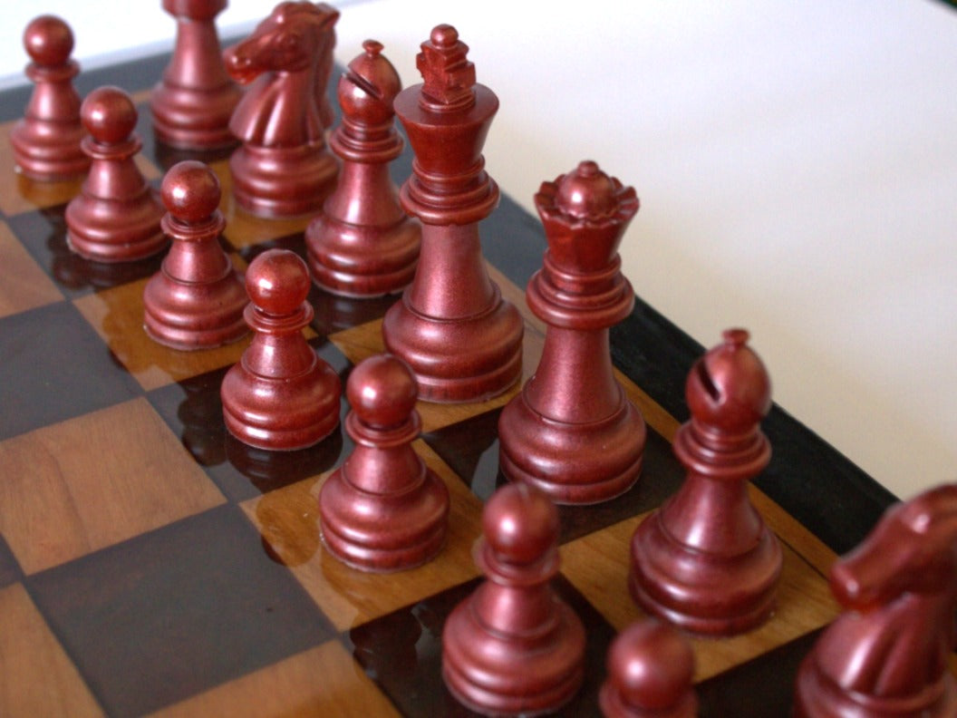 Dual Tone Chess Board - Red Oak Wood with Dead Red and Black Epoxy - 14" x 14"