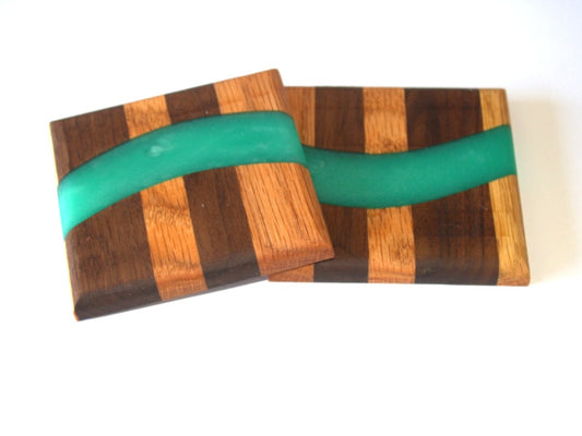 Chop Block River Coasters Turquoise Stone - 2 piece set - 3 5/8"x 3 5/8"